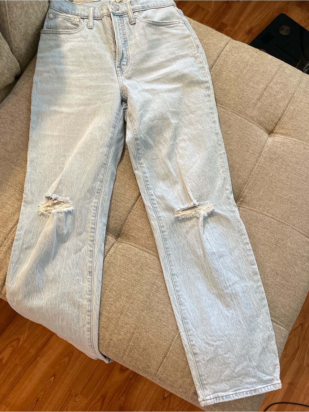 Madewell Light Blue Straight Leg Jeans with Knee Rips